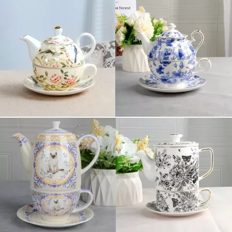 ຊຸດຖ້ວຍ porcelain enchelain Enchelain ທີ່ມີ Teapot